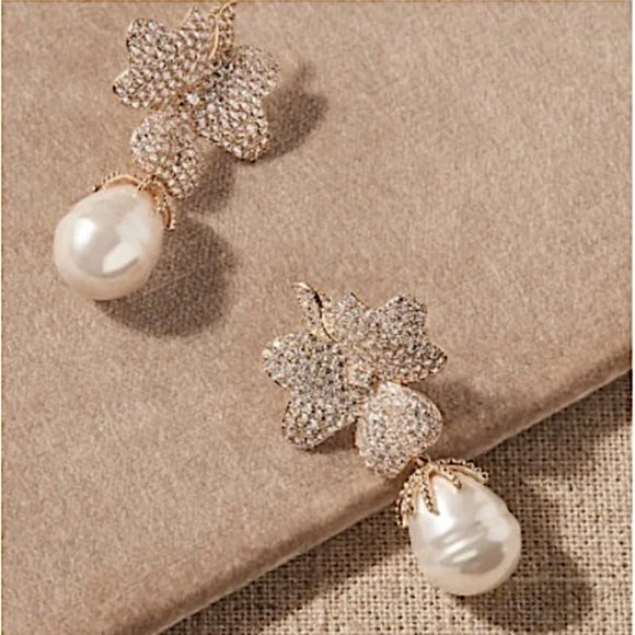 NEW ~ Anthropologie Made by Maddie Pink Travona Floral Pave Crystal & Pearl E… - Picture 13 of 16